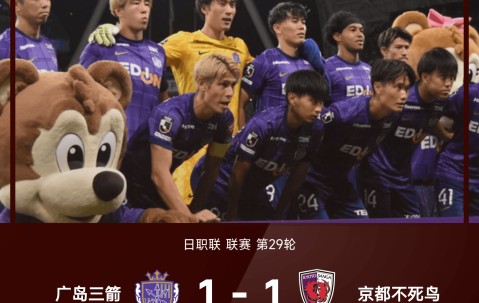 日职联战报：帕帕加约绝平，广岛三箭1-1京都不死鸟